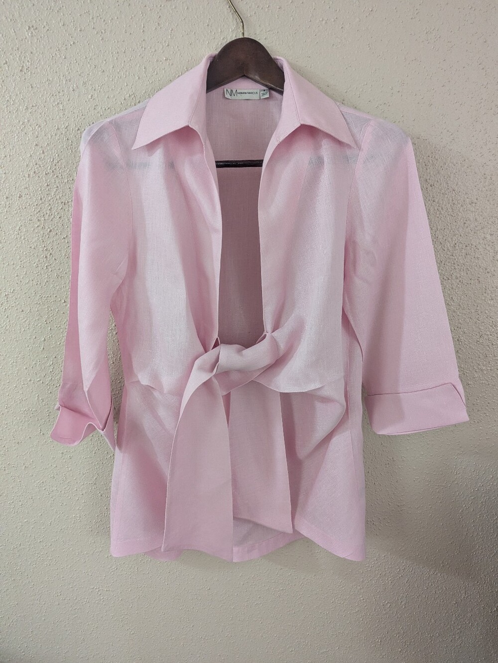 Women's Neiman Marcus Pink Front Tie Linen Blouse Small